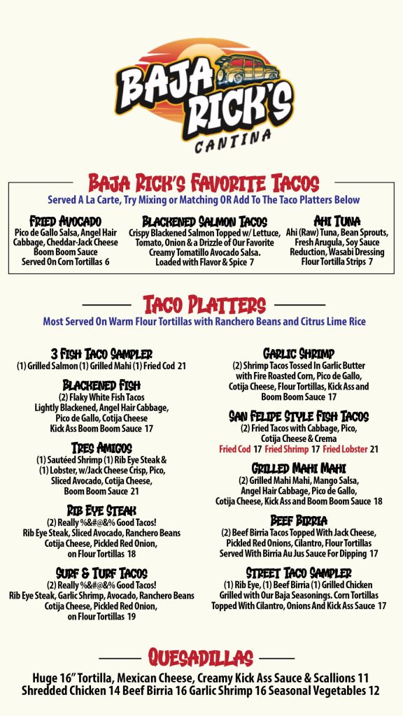 Baja Rick's Menu Tacos & Platters
